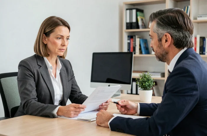 Cliente discutant avec un conseiller en assurance automobile des implications d'une reprogrammation moteur sur son contrat