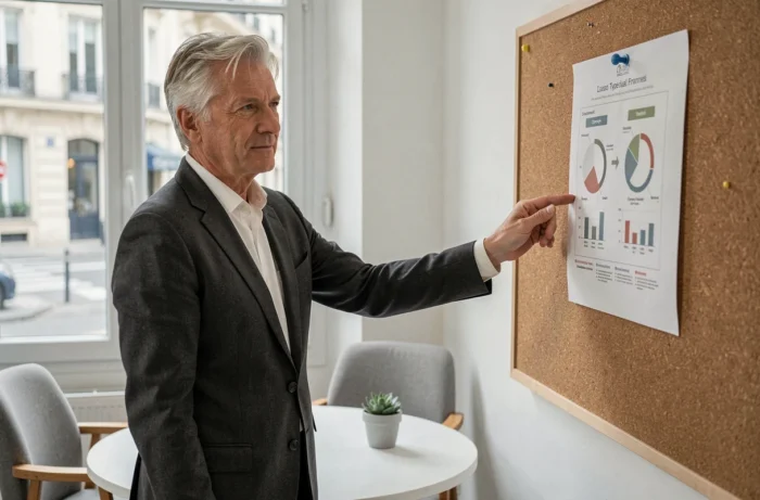 Conseiller financier expliquant les caractéristiques du prêt H1 à l'aide d'un graphique