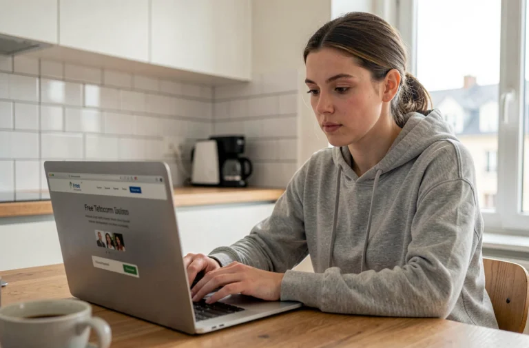 Femme consultant le site Free pour obtenir un accès Internet provisoire de 24h sur son ordinateur portable