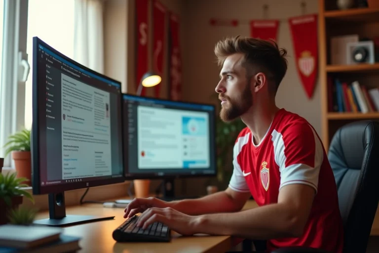 Supporter de l'AS Monaco naviguant sur le site communautaire ASM Vizu depuis son bureau à domicile