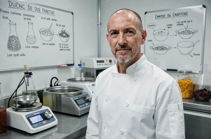 Le chef Thierry Marx en cuisine laboratoire dans un environnement de gastronomie moléculaire